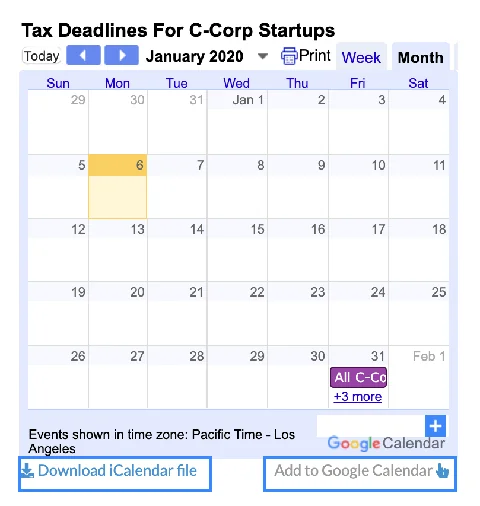 2020 Tax Calendars