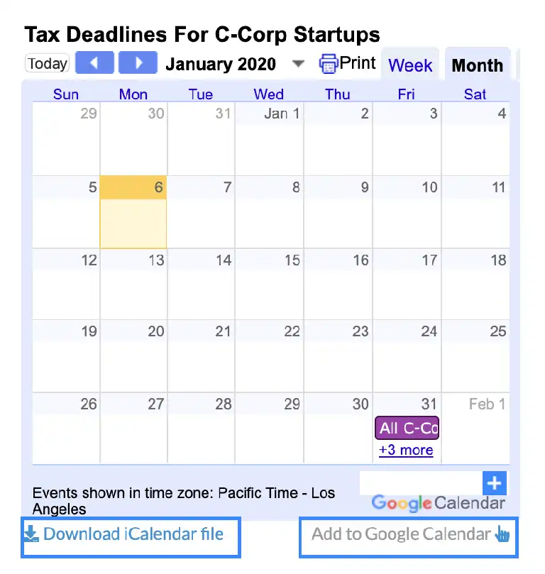 2020 Tax Calendars