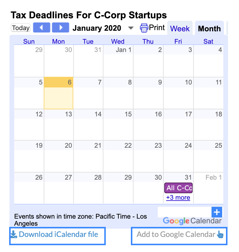 2020 Tax Calendars