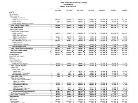ecommerce balance sheet