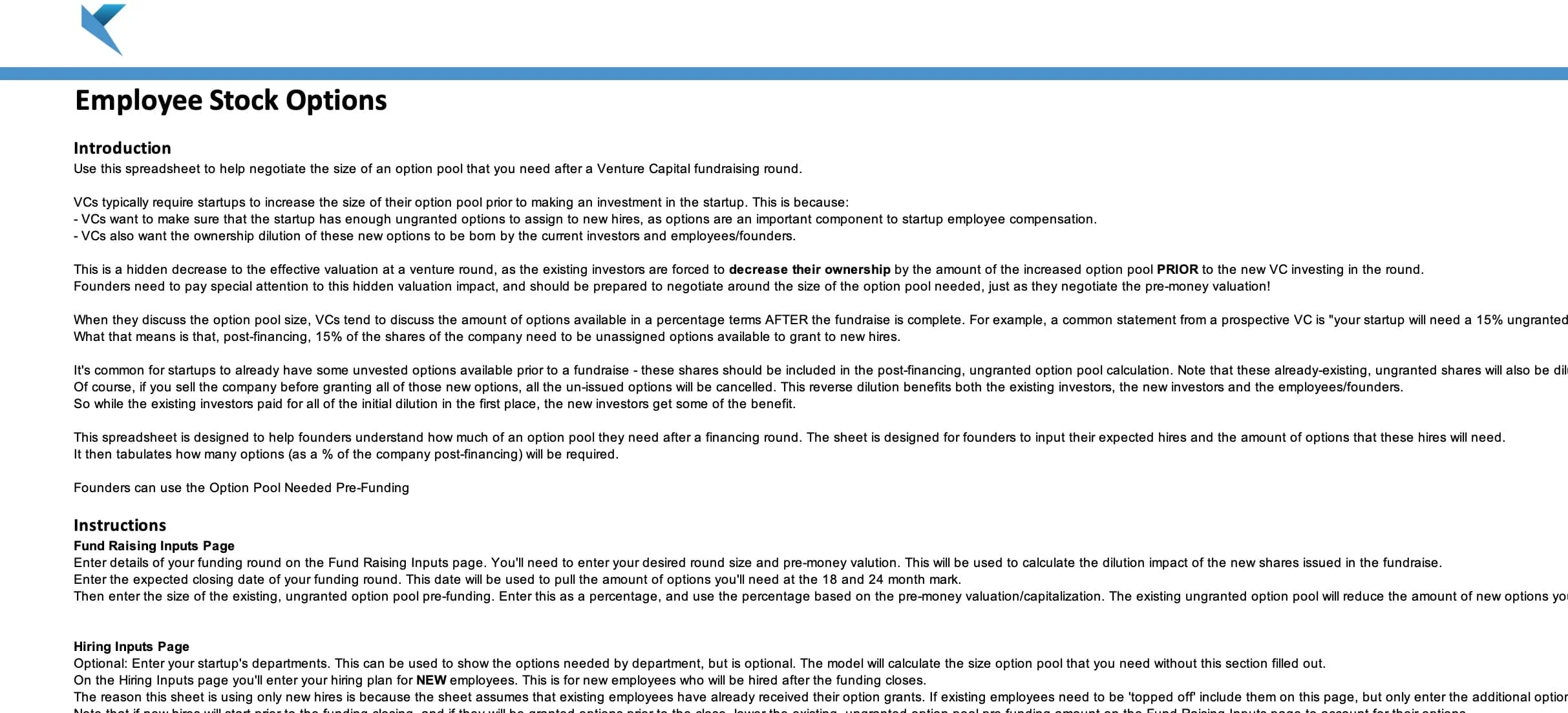 Employee Stock Options - VC Negotiation Model