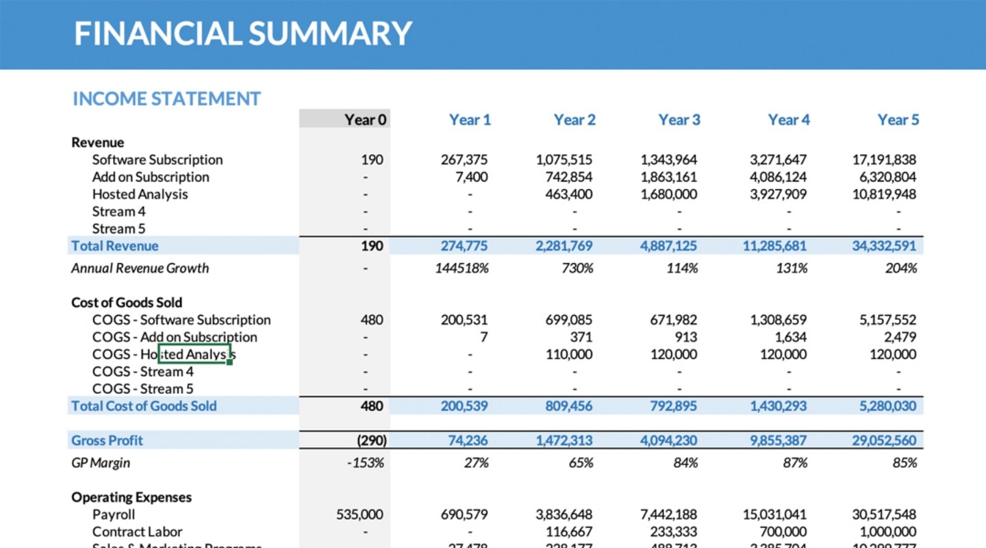 Simple Startup Financial Model Template