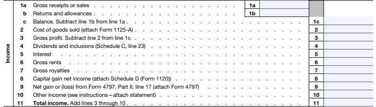 Calculate gross income (Lines 1-11)