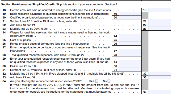 Fill Out Section B - Alternative Simplified Credit (ASC)