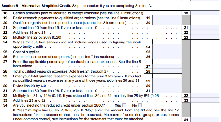 Fill Out Section B - Alternative Simplified Credit (ASC) Fill Out Section B - Alternative Simplified Credit (ASC)