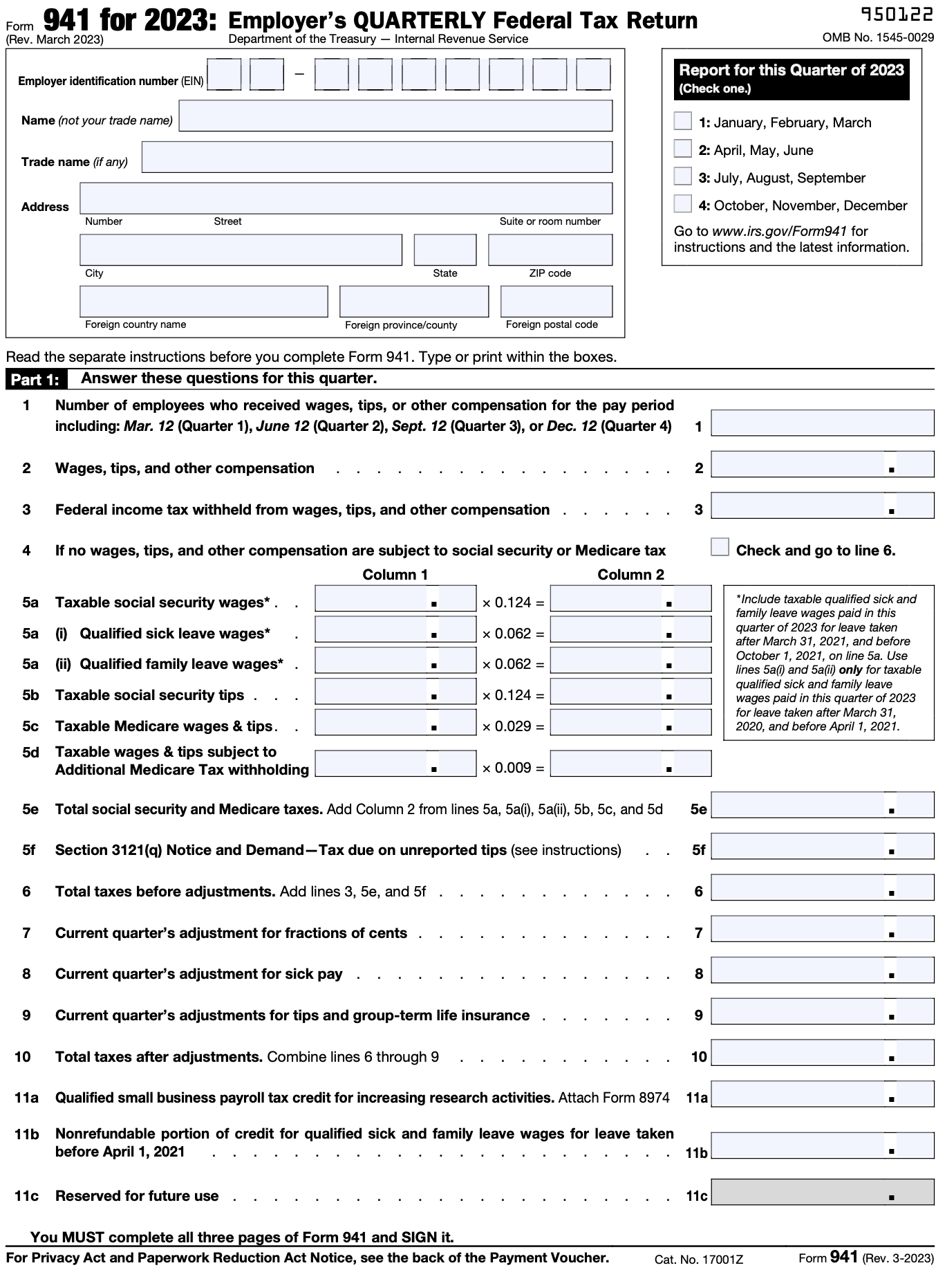 Form 941 Quaterly Federal Tax Return