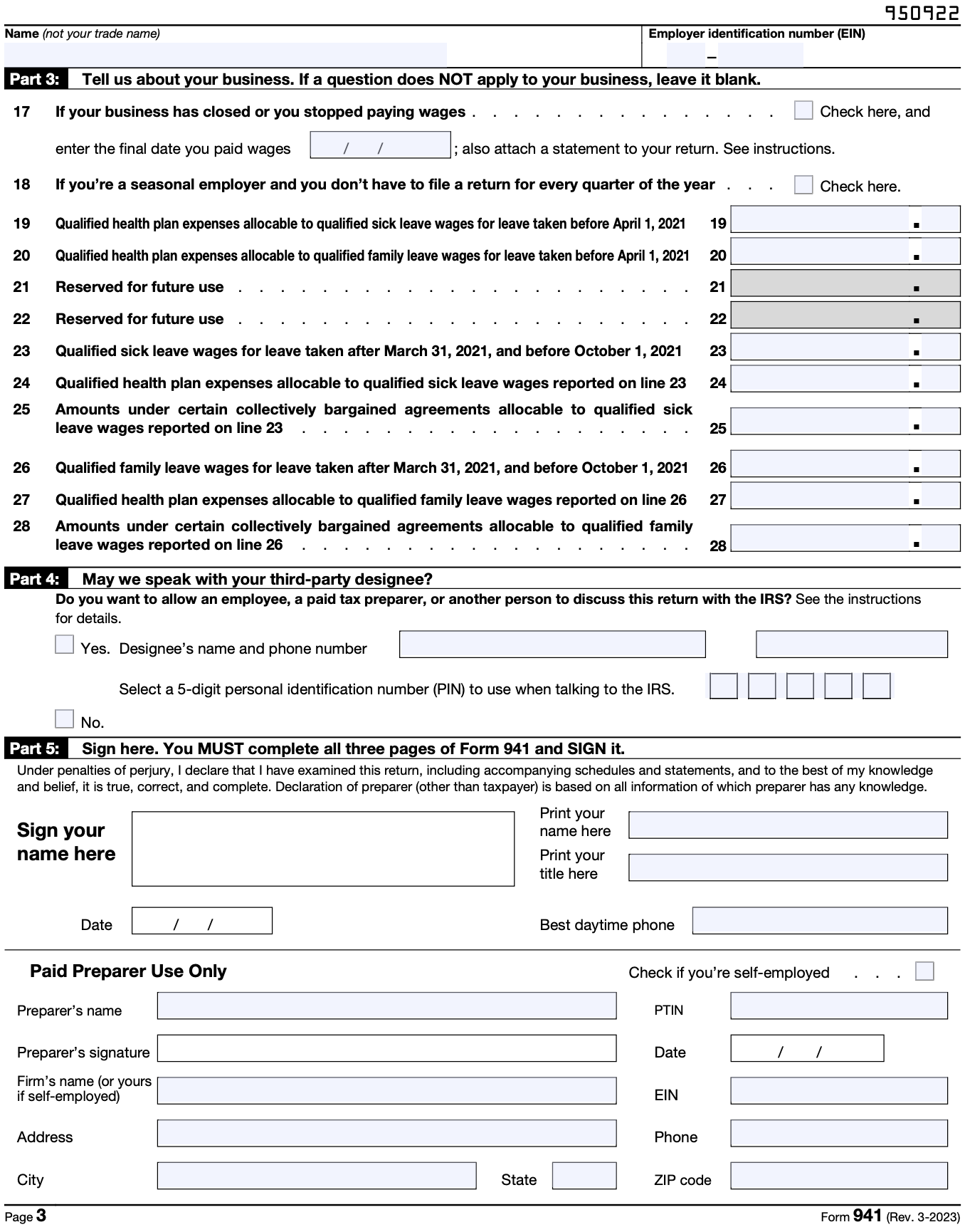 Form 941 Part 3 Form 941 Page 3