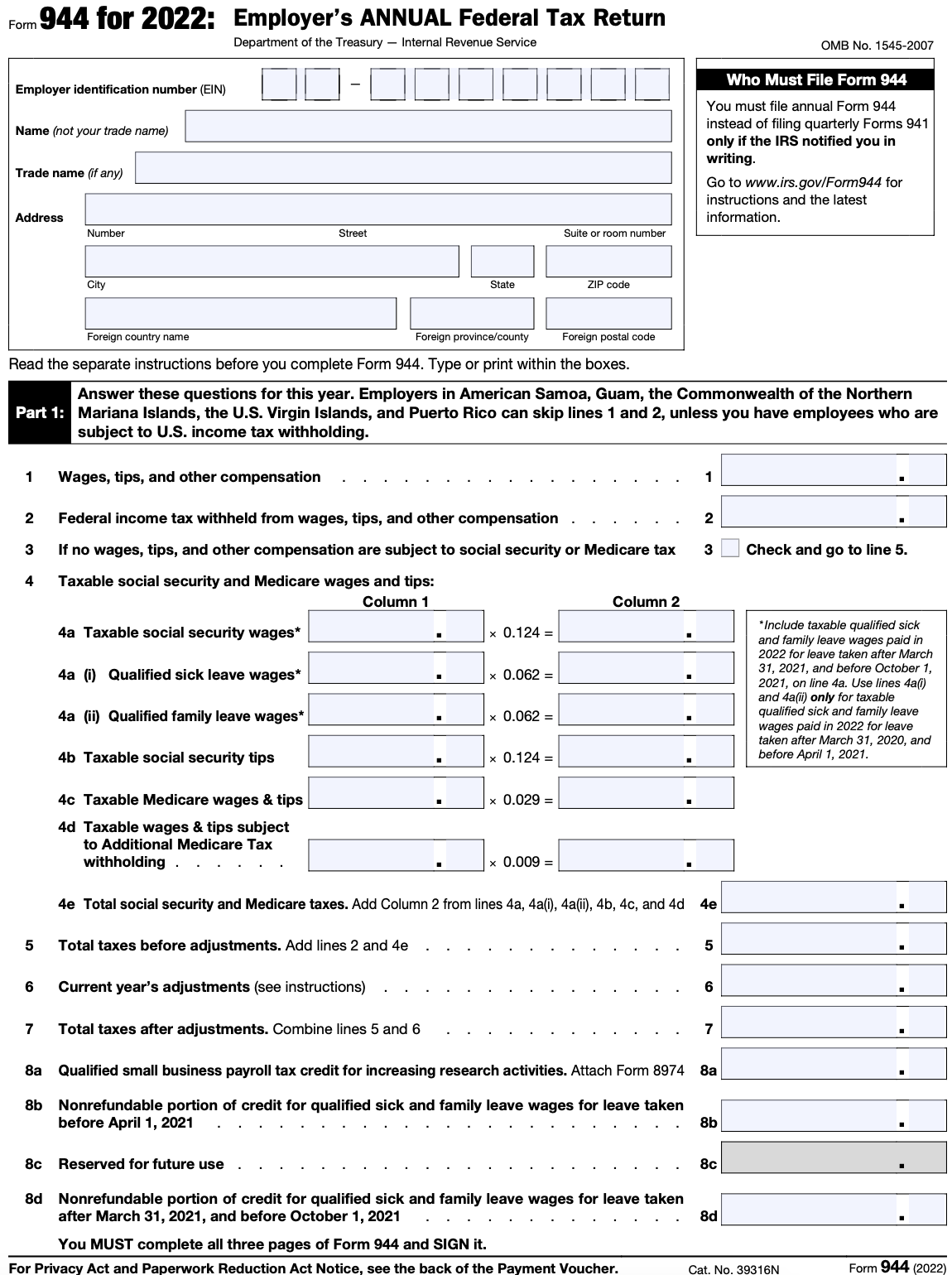 Employer ANNUAL Federal Tax Return Employer ANNUAL Federal Tax Return