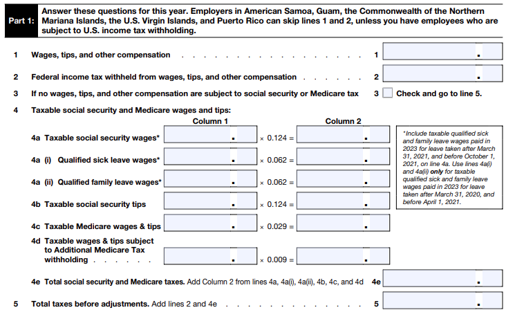 Fill Out Part 1 - Federal Employment Tax Liability