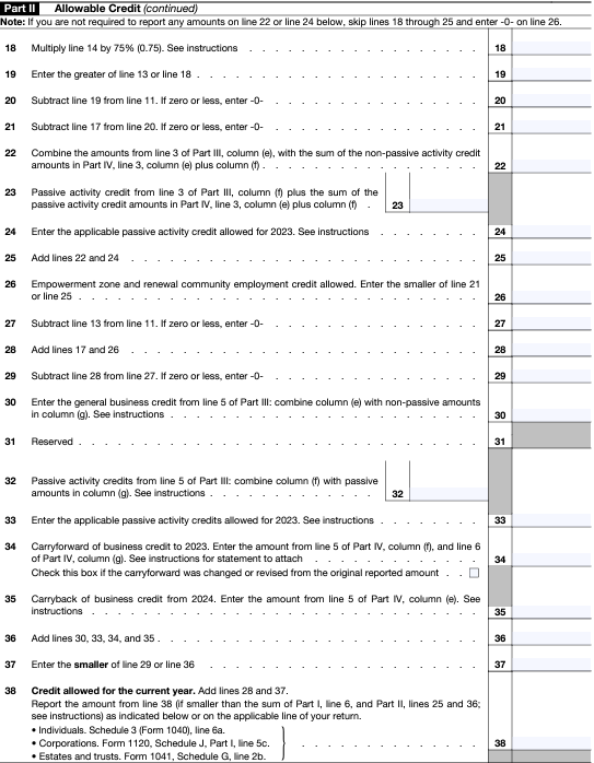 Determine Your Allowable General Business Credit