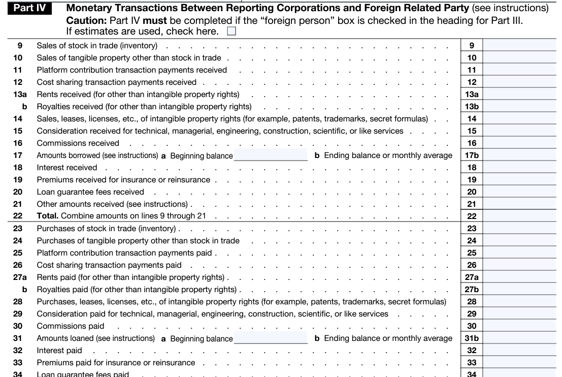 Monetary Transactions Between Reporting Corporations and Foreign Related Party