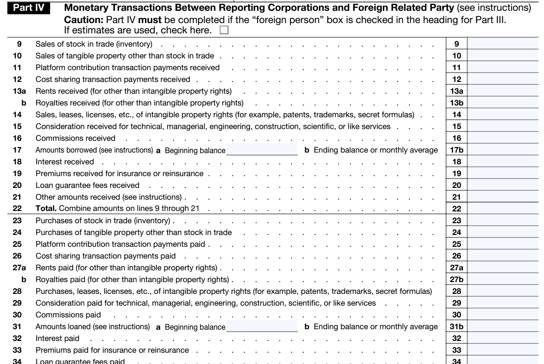 Monetary Transactions Between Reporting Corporations and Foreign Related Party Monetary Transactions Between Reporting Corporations and Foreign Related Party