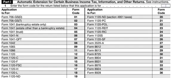 Form 7004 - Part 1