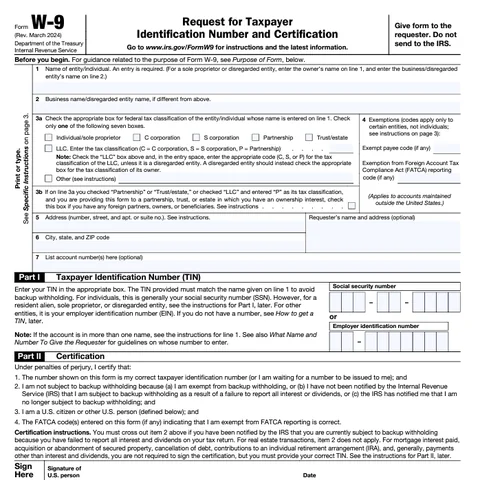 Request for Taxpayer Identification Number and Certification
