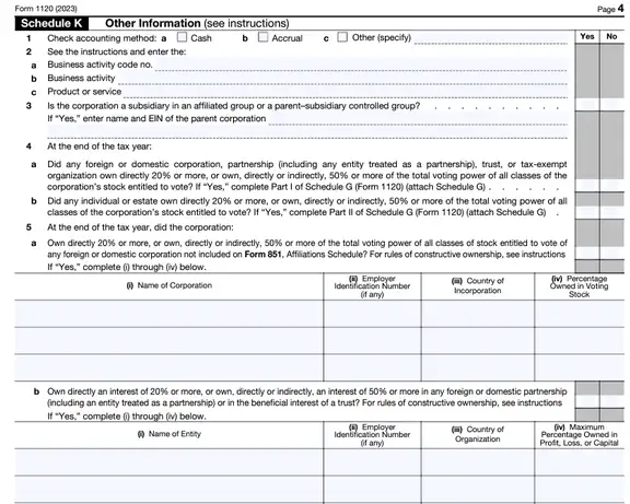 Form 1120 Schedule K