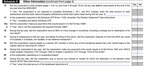 Form 1120 Schedule K Lines 13 - 21