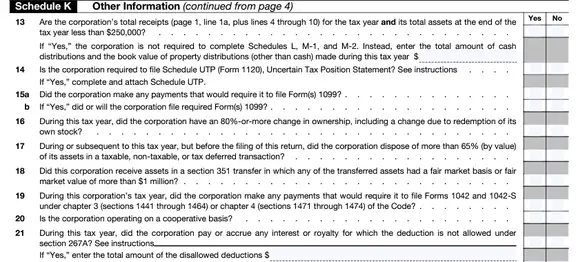 Form 1120 Schedule K Lines 13 - 21