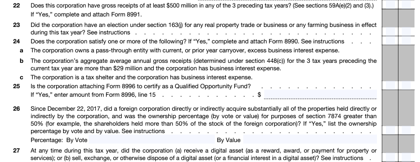 Form 1120 Schedule K Lines 22 - 27 Form 1120 Schedule K Lines 22 - 27