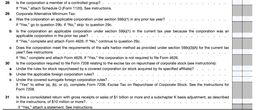 Form 1120 Schedule K Lines 28 - 31