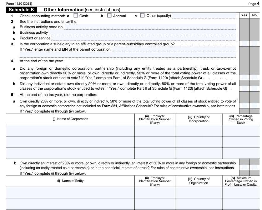 Form 1120 Schedule K