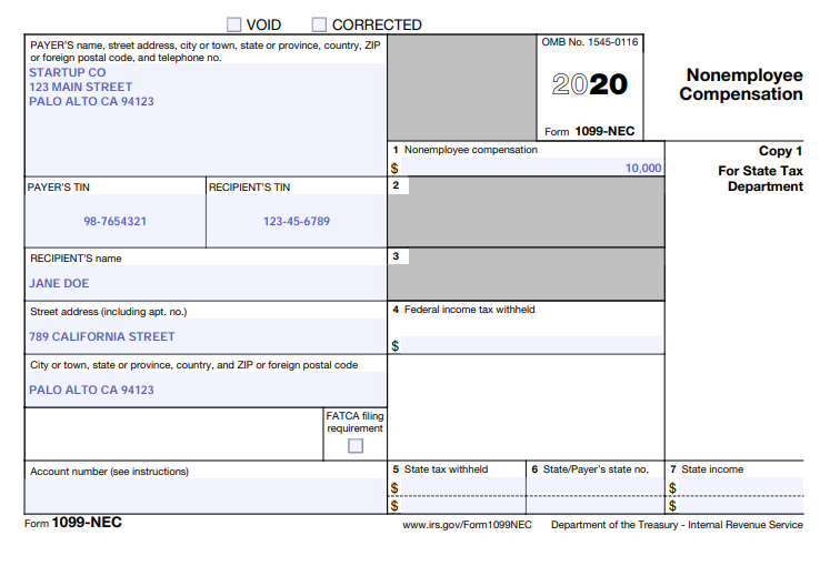 Non-employee compensation Form 1099-NEC